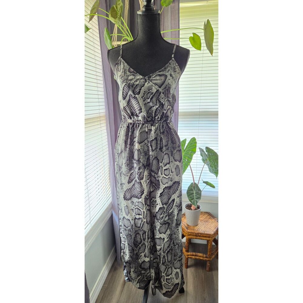 Snakeskin Print Wide-Leg Jumpsuit-Size Small